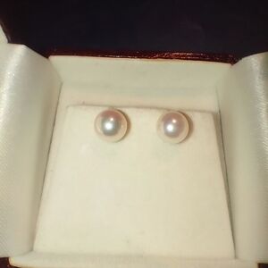 Classic White 14 kt Pearl Stud Earrings - Women Jewelry